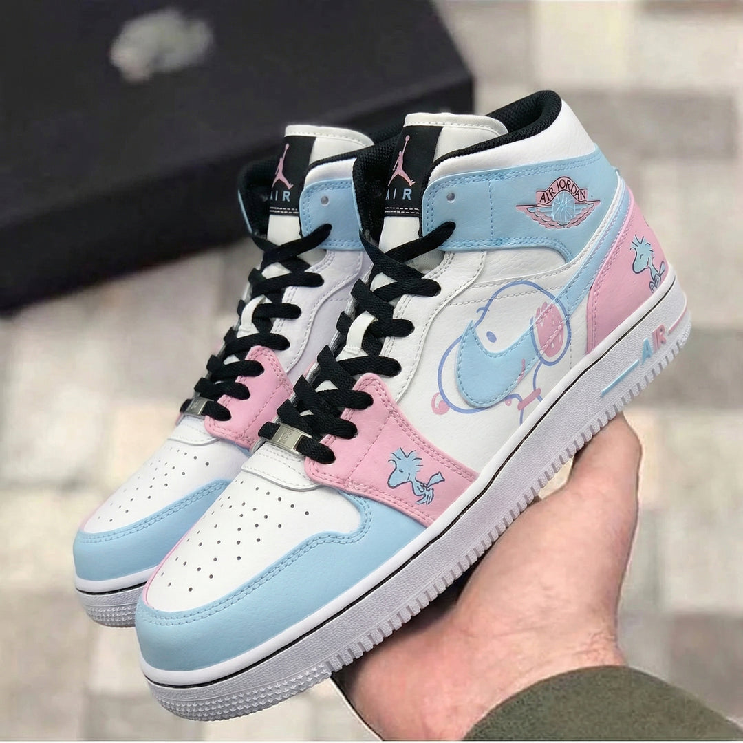 Custom Air Jordan 1 Baby Blue Pink Snoopy Design