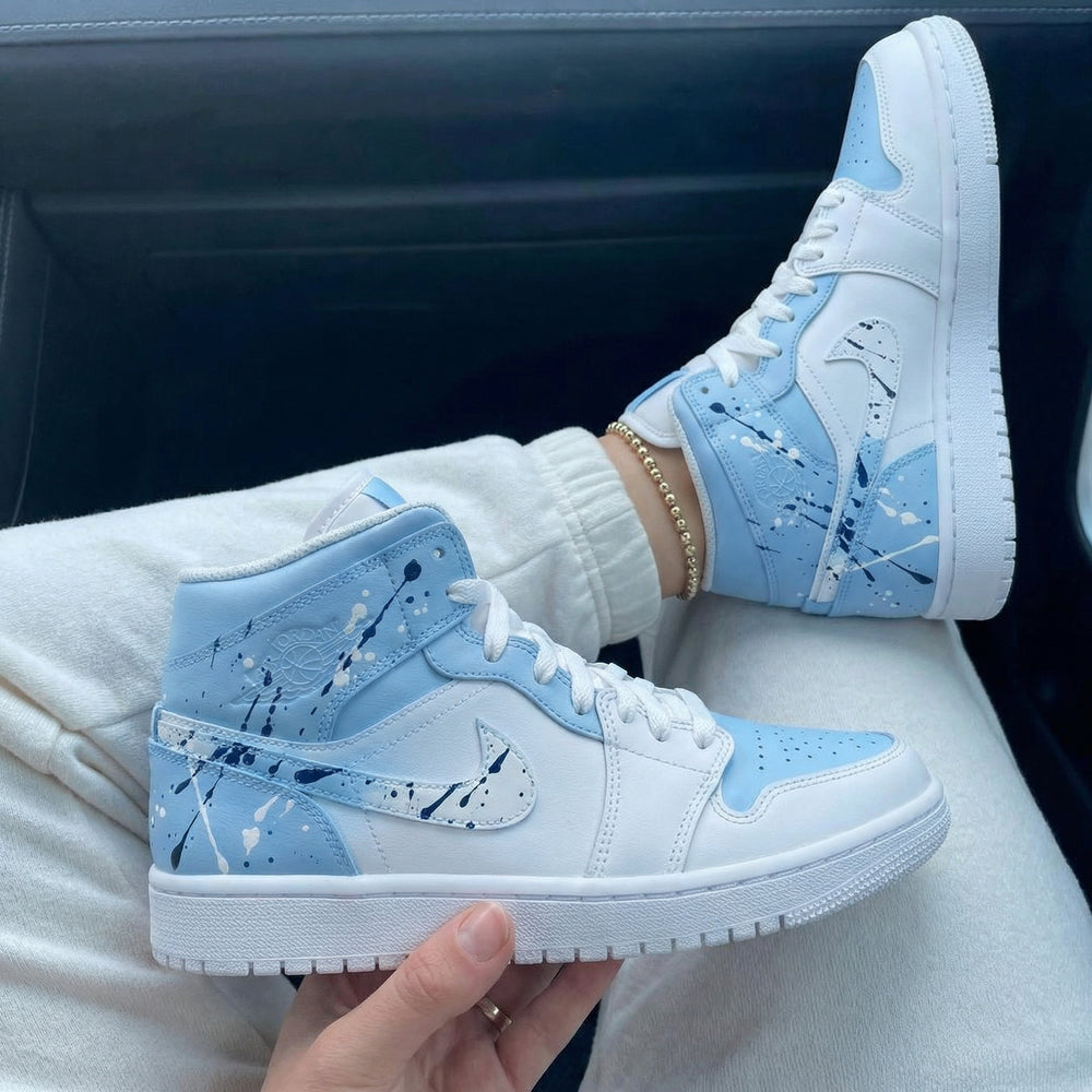 Custom Air Jordan 1 Baby Blue White Splatter Paint