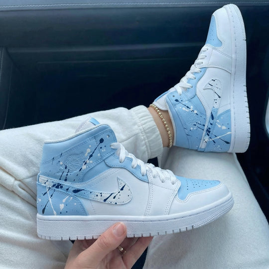Custom Air Jordan 1 Baby Blue White Splatter Paint