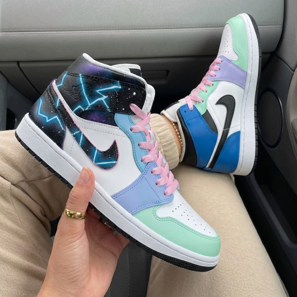 Custom Air Jordan 1 Baby Pink Baby Blue Mint Galaxy Lightning