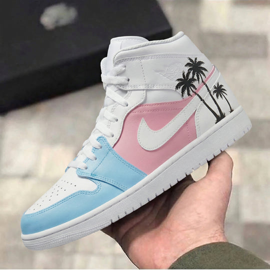 Custom Air Jordan 1 Baby Pink Baby Blue Palm Trees