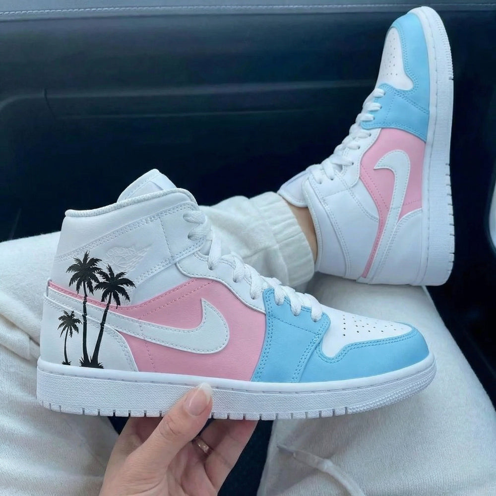 Custom Air Jordan 1 Baby Pink Baby Blue Palm Trees