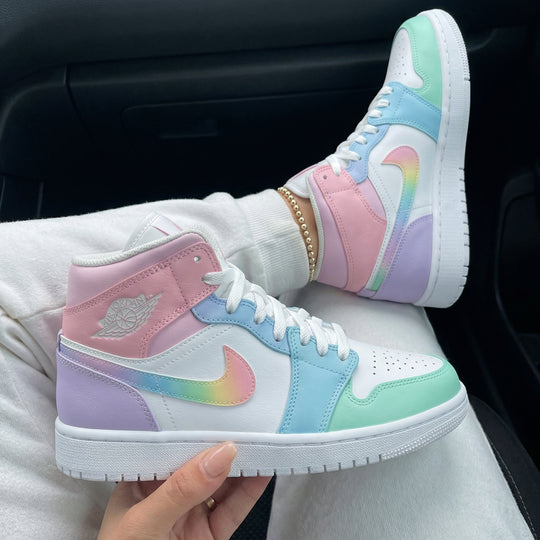 Custom Air Jordan 1 Baby Pink Baby Blue Rainbow Design