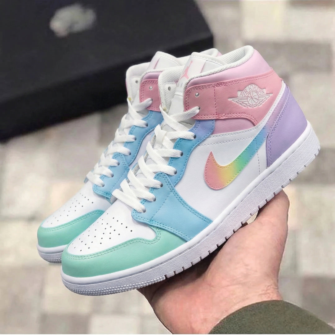 Custom Air Jordan 1 Baby Pink Baby Blue Rainbow Design