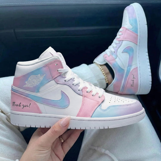 Custom Air Jordan 1 Baby Pink Baby Blue Thank You Design