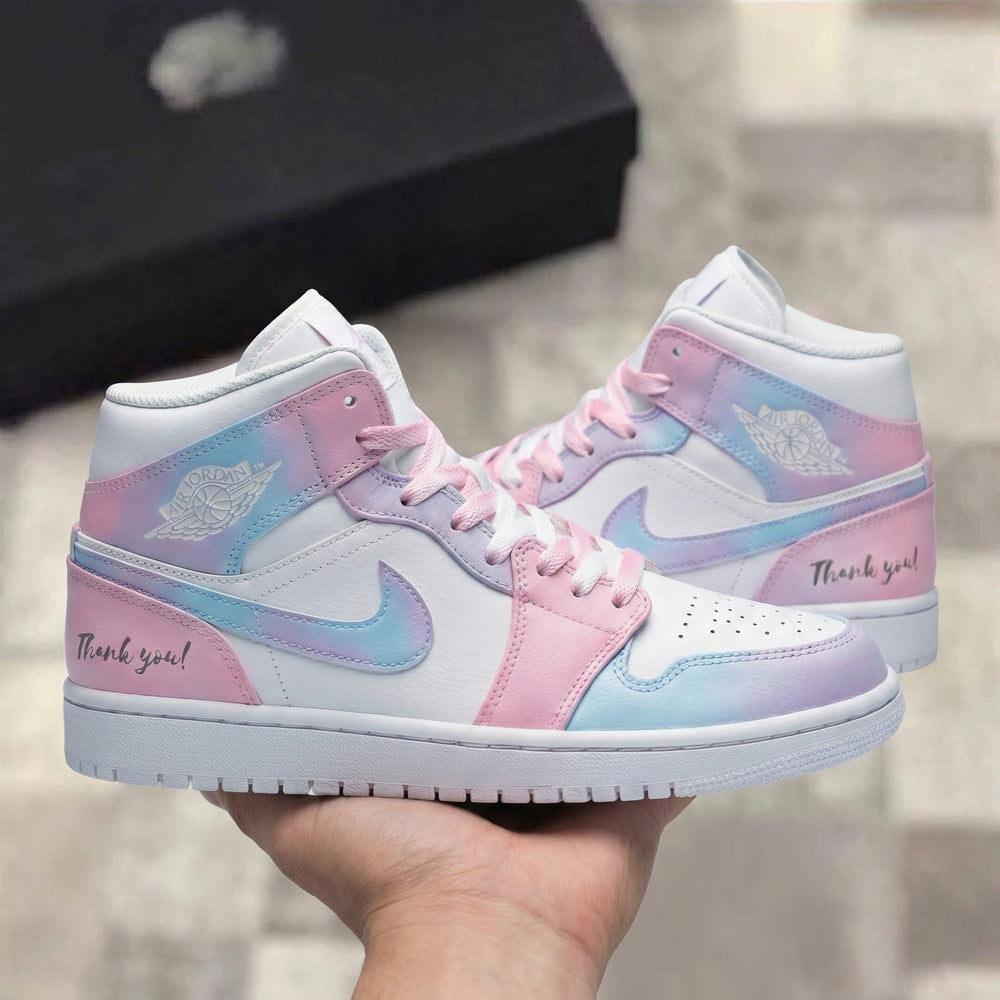 Custom Air Jordan 1 Baby Pink Baby Blue Thank You Design