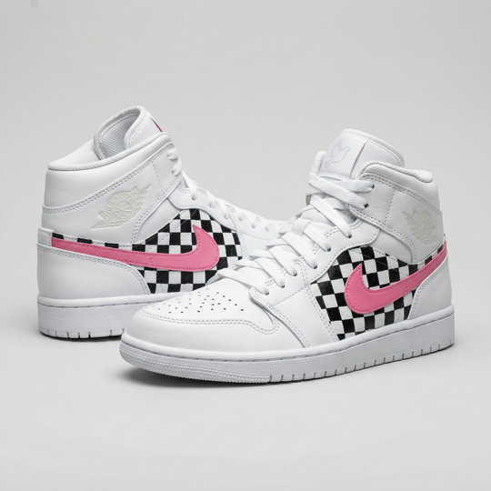 Custom Air Jordan 1 Baby Pink Black Checkerboard