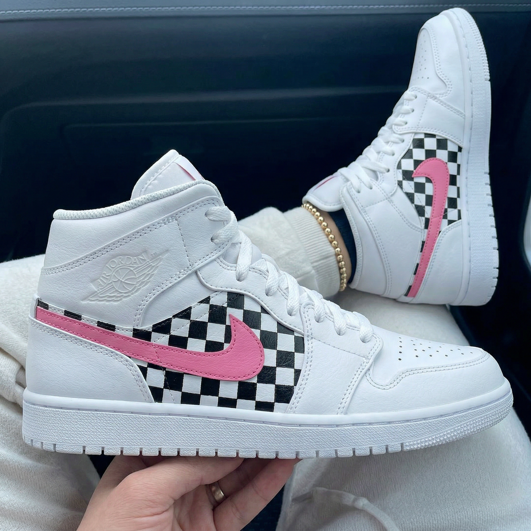 Custom Air Jordan 1 Baby Pink Black Checkerboard