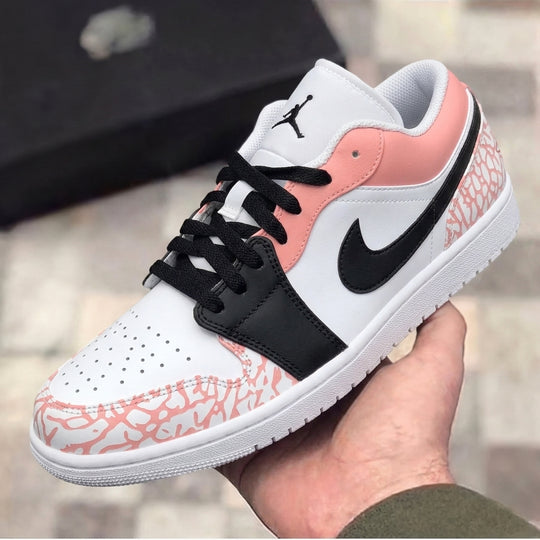Custom Air Jordan 1 Baby Pink Black Cracked Print