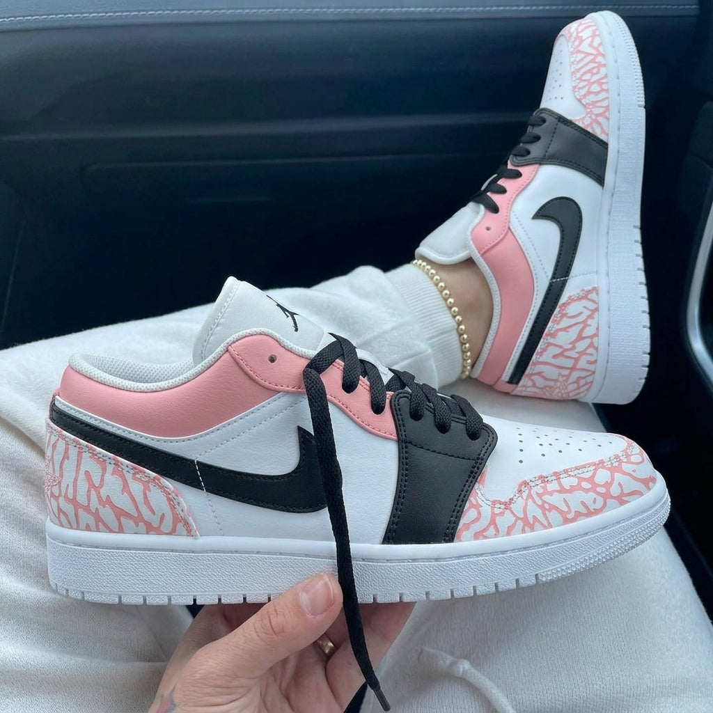 Custom Air Jordan 1 Baby Pink Black Cracked Print