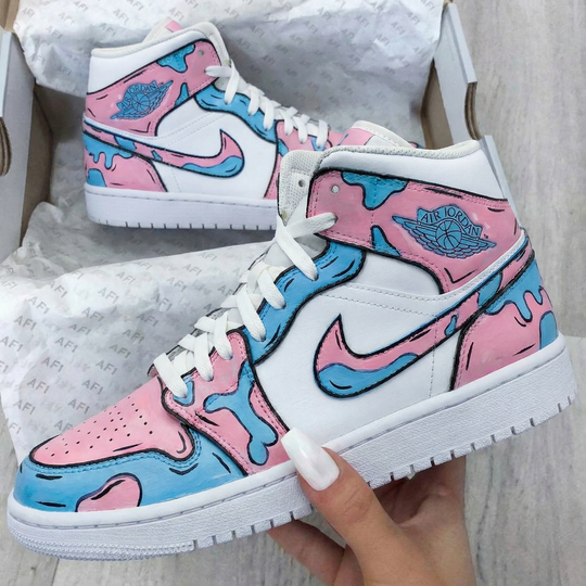 Custom Air Jordan 1 Baby Pink Blue Abstract Design