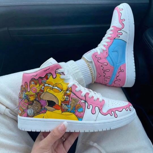 Custom Air Jordan 1 Baby Pink Blue Simpsons Theme