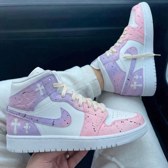 Custom Air Jordan 1 Baby Pink Lilac Cross Design