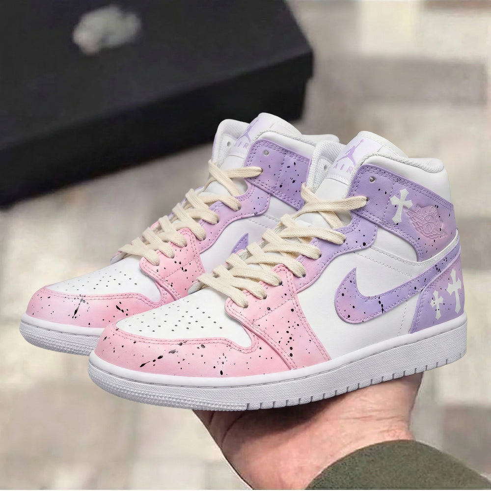 Custom Air Jordan 1 Baby Pink Lilac Cross Design