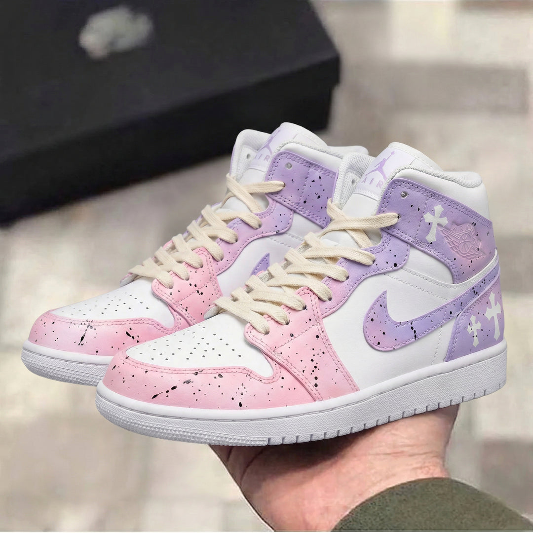 Custom Air Jordan 1 Baby Pink Lilac Cross Design