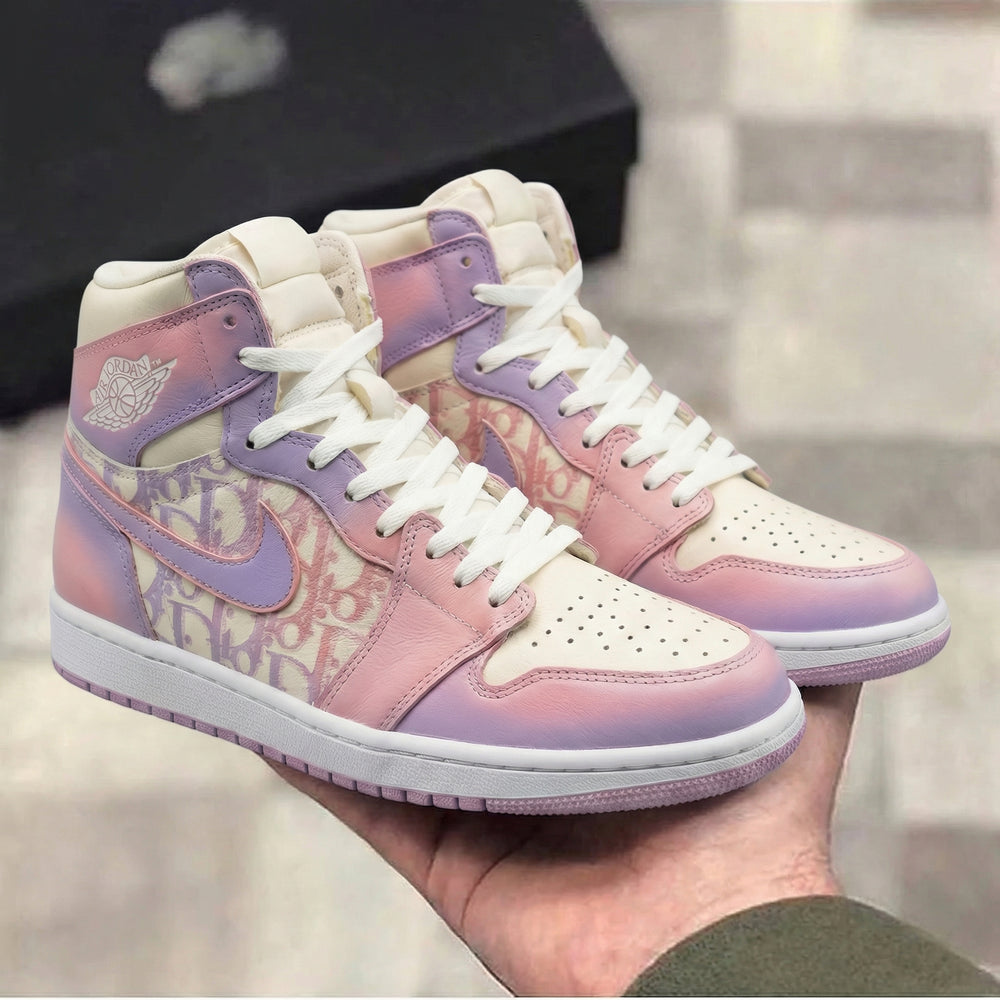 Custom Air Jordan 1 Baby Pink Lilac LV Pattern