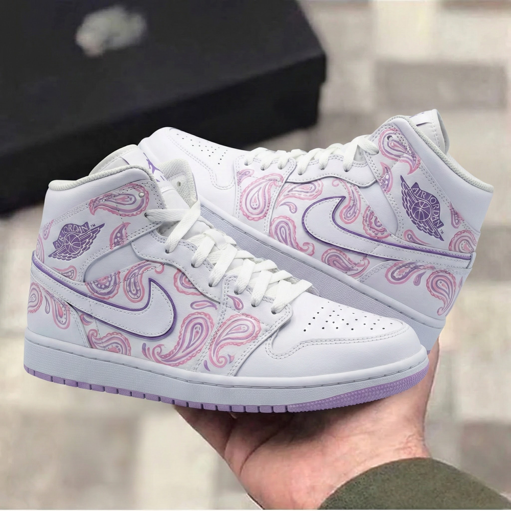 Custom Air Jordan 1 Baby Pink Lilac Paisley