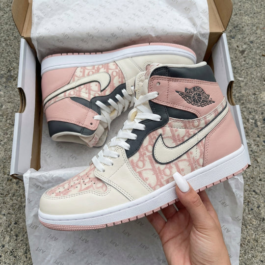 Custom Air Jordan 1 Baby Pink LV Pattern
