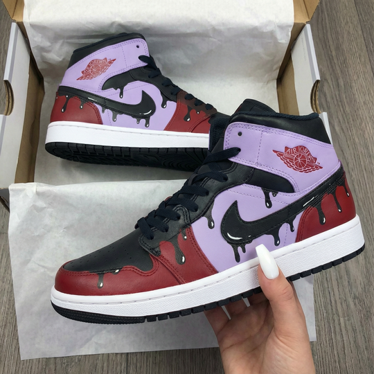 Custom Air Jordan 1 Baby Pink Maroon Drip Design