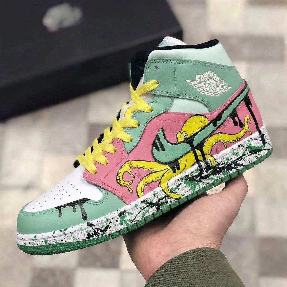 Custom Air Jordan 1 Baby Pink Mint Green Octopus Design
