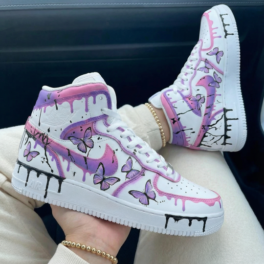 Custom Air Jordan  1 Baby Pink Purple Butterflies