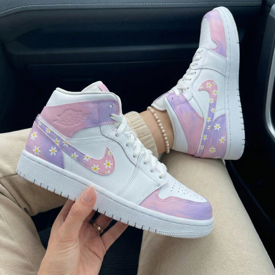 Custom Air Jordan 1 Baby Pink Purple Daisy
