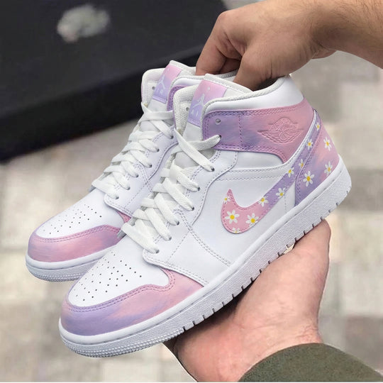 Custom Air Jordan 1 Baby Pink Purple Daisy