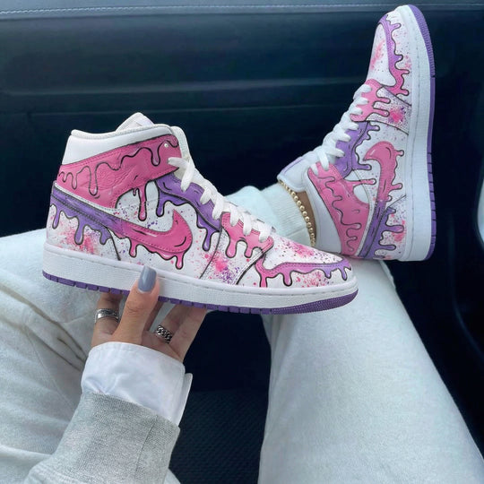 Custom Air Jordan 1 Baby Pink Purple Drip Design