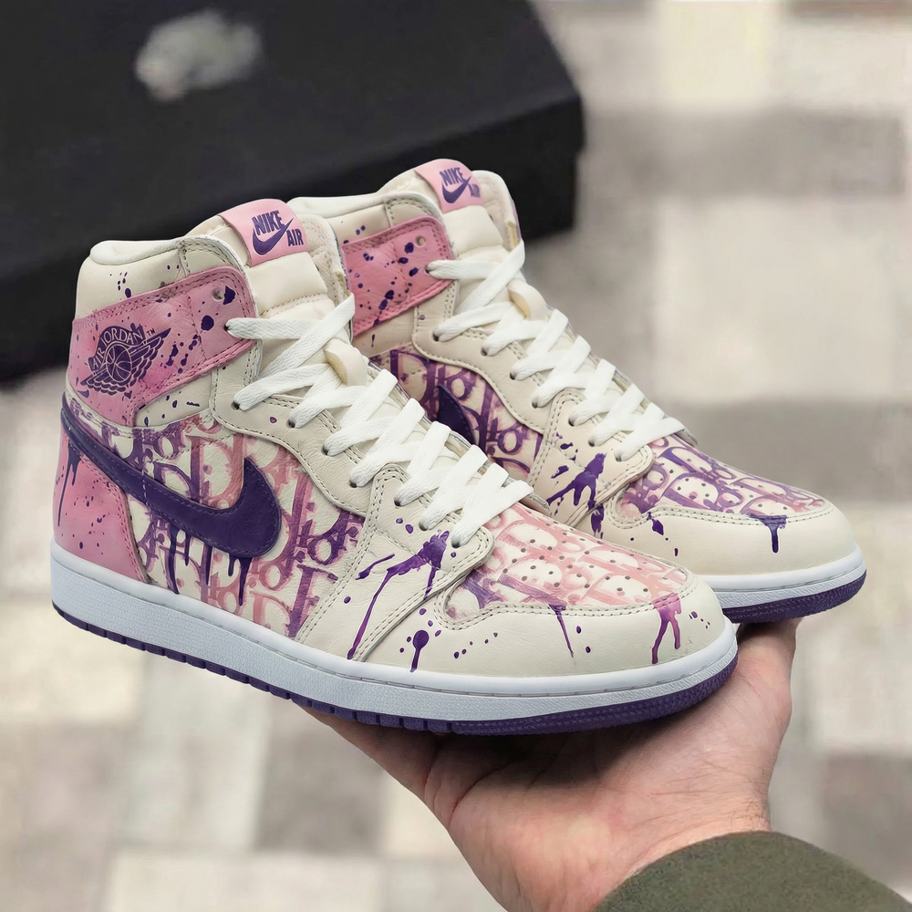 Custom Air Jordan 1 Baby Pink Purple Graffiti Design