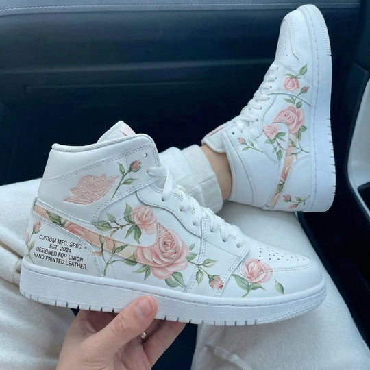 Custom Air Jordan 1 Baby Pink Rose Pattern