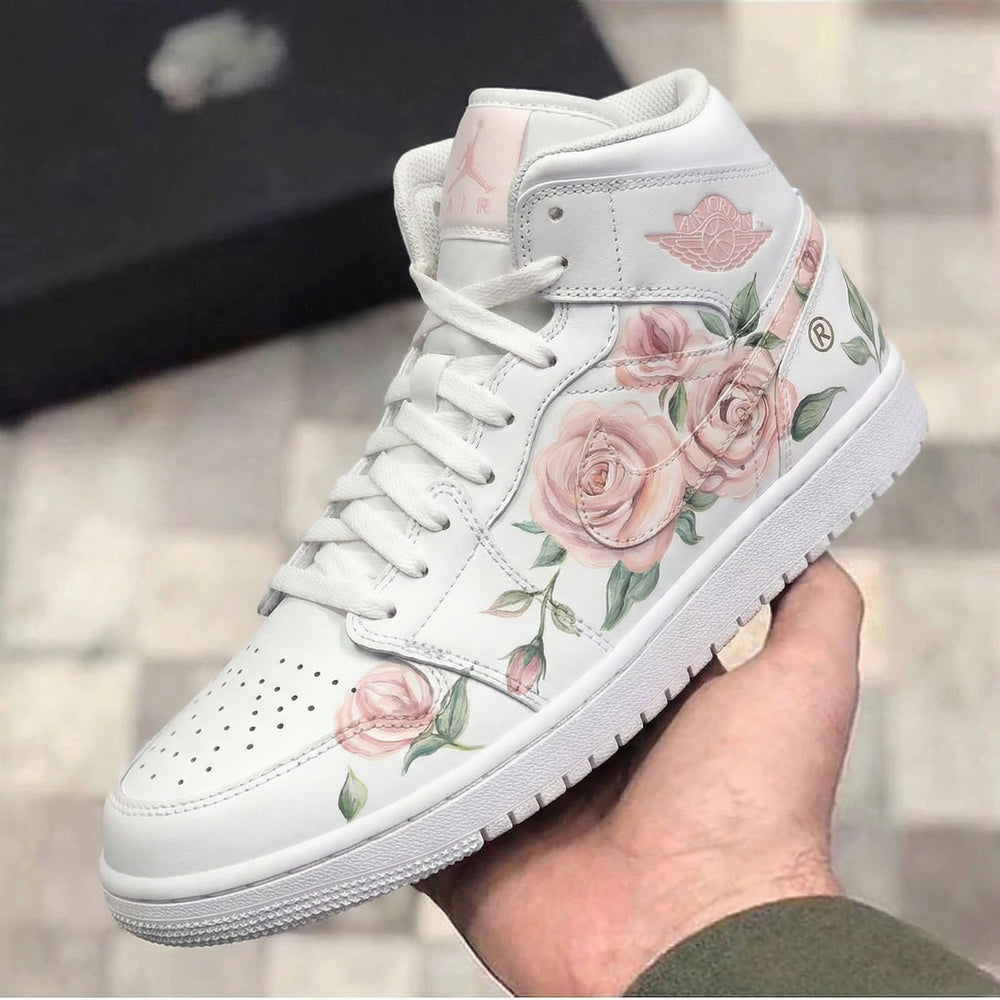 Custom Air Jordan 1 Baby Pink Rose Pattern