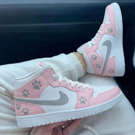 Custom Air Jordan 1 Baby Pink White Paw Print Design