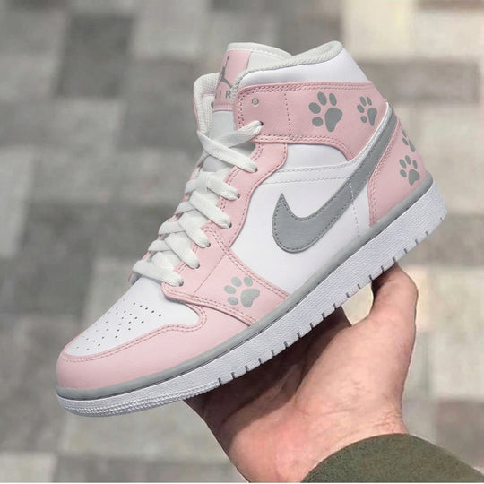 Custom Air Jordan 1 Baby Pink White Paw Print Design
