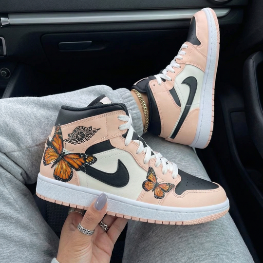 Custom Air Jordan 1 Baby Pink White with Butterflies