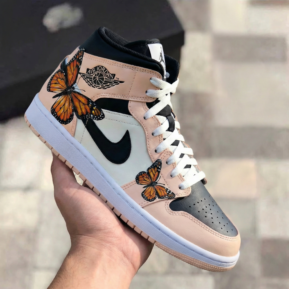 Custom Air Jordan 1 Baby Pink White with Butterflies