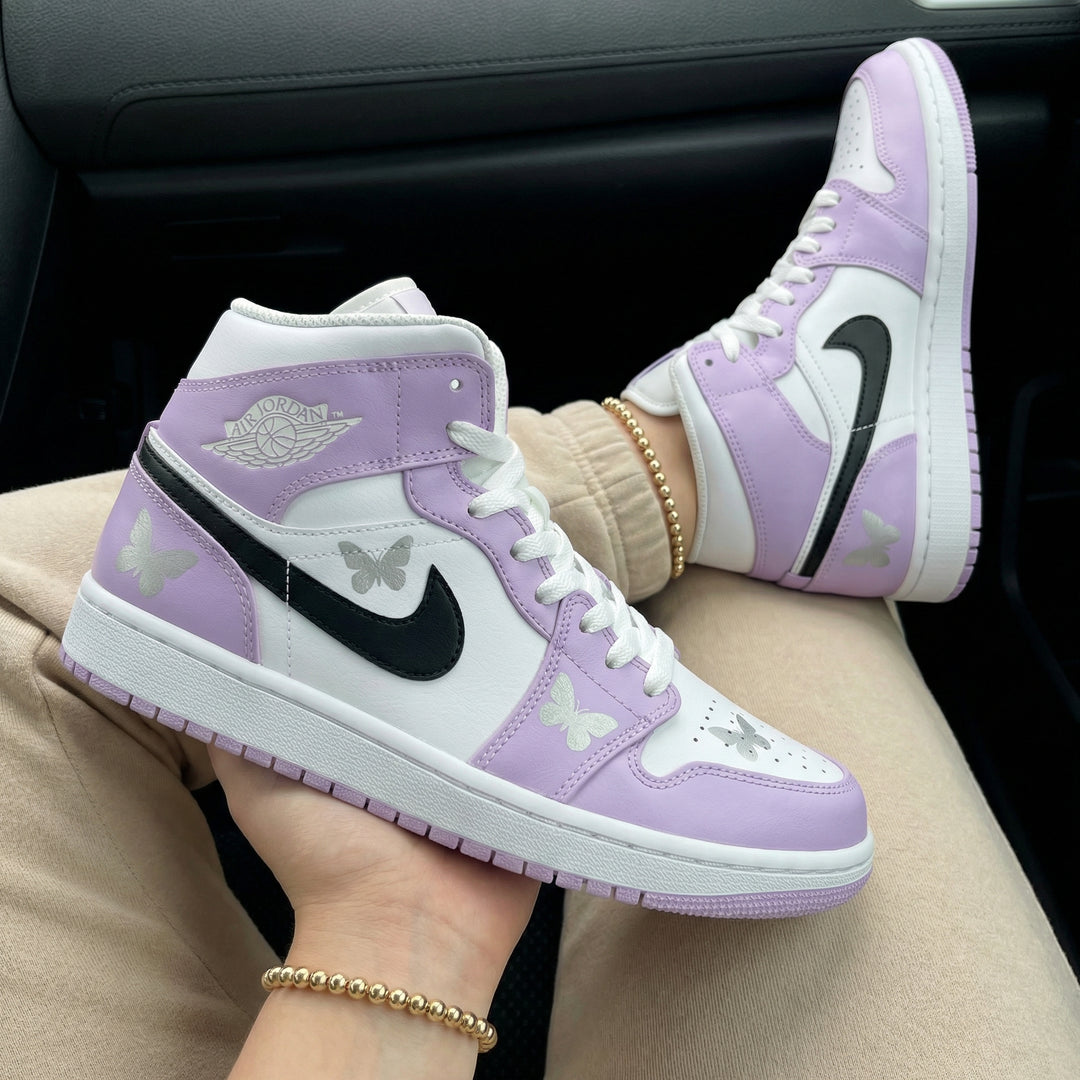 Custom Air Jordan 1 Baby Purple Black Butterflies