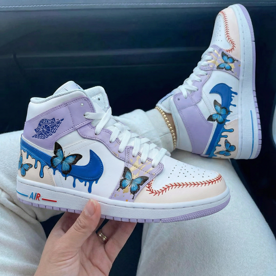 Custom Air Jordan 1 Baby Purple Blue with Butterflies