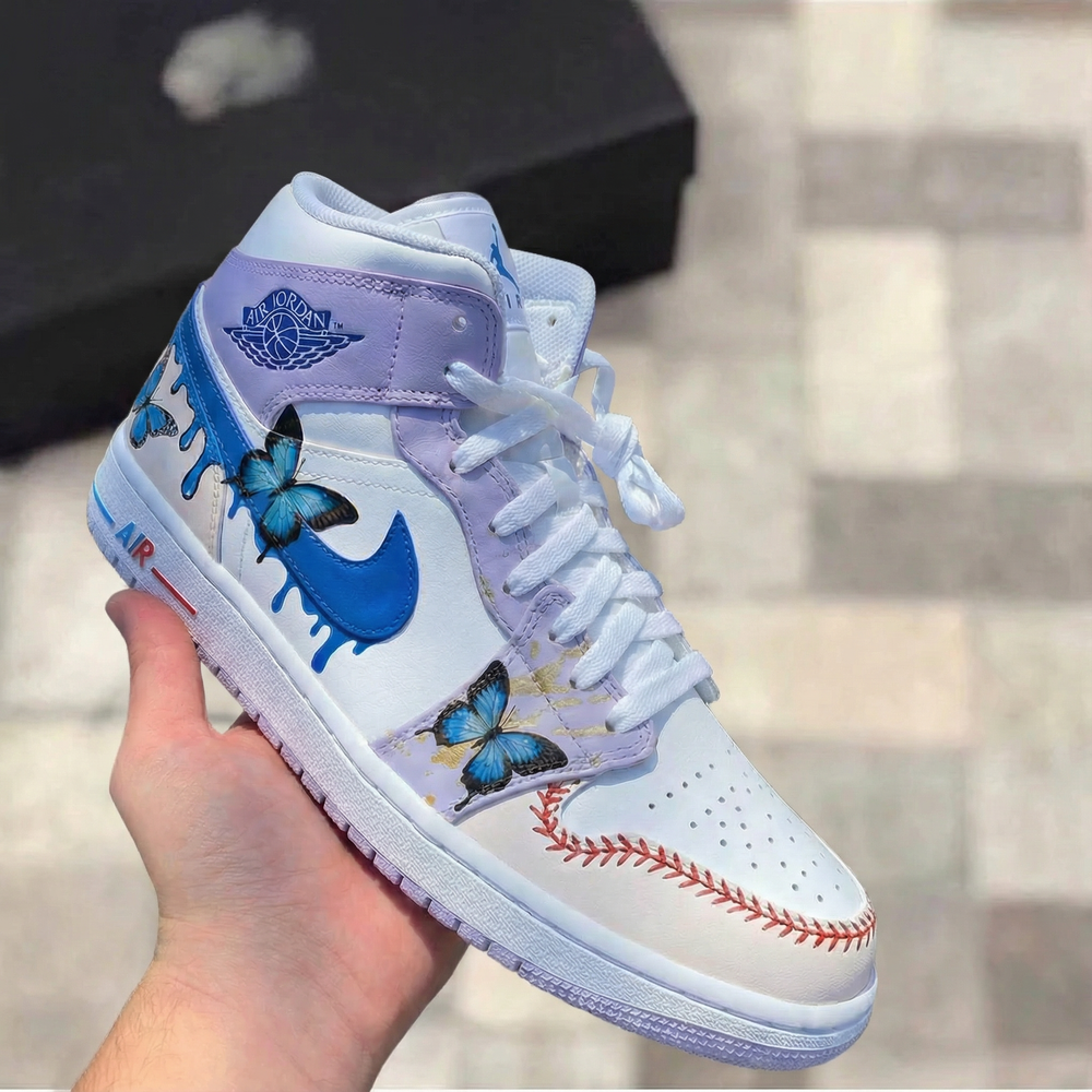 Custom Air Jordan 1 Baby Purple Blue with Butterflies