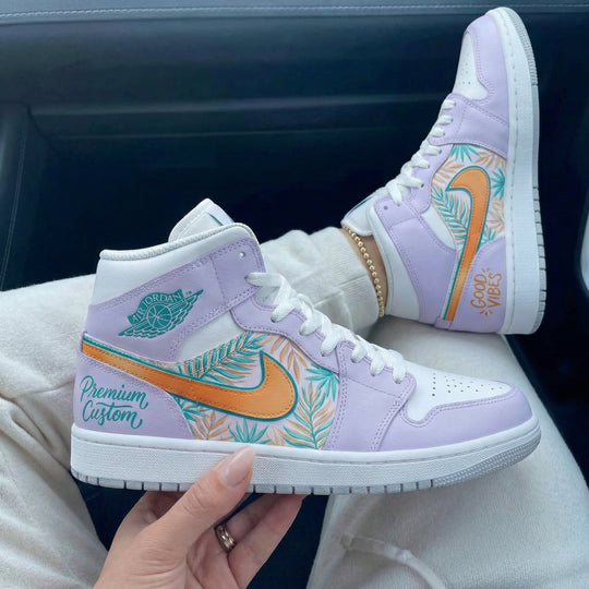 Custom Air Jordan 1 Baby Purple Orange Tropical Pattern