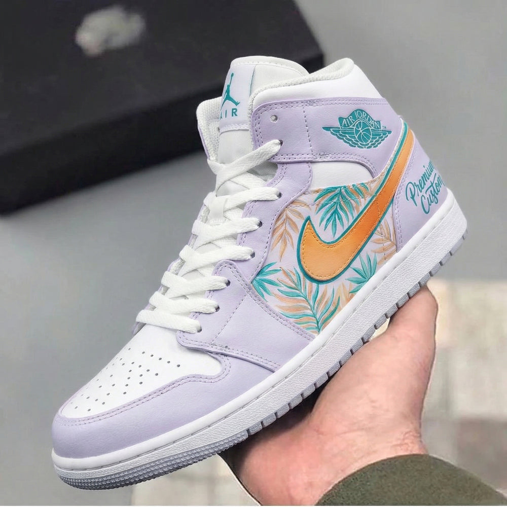Custom Air Jordan 1 Baby Purple Orange Tropical Pattern