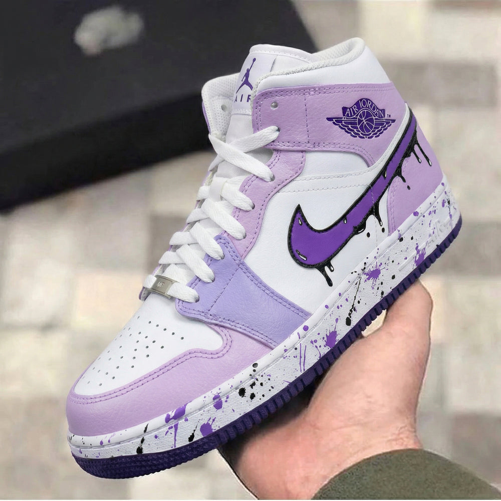 Custom Air Jordan 1 Baby Purple White Drip And Splatter Design