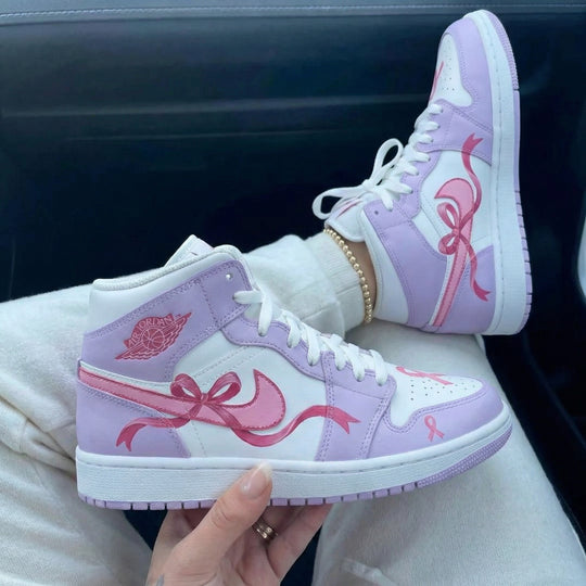 Custom Air Jordan 1 Baby Purple White with Pink Ribbons and Bows
