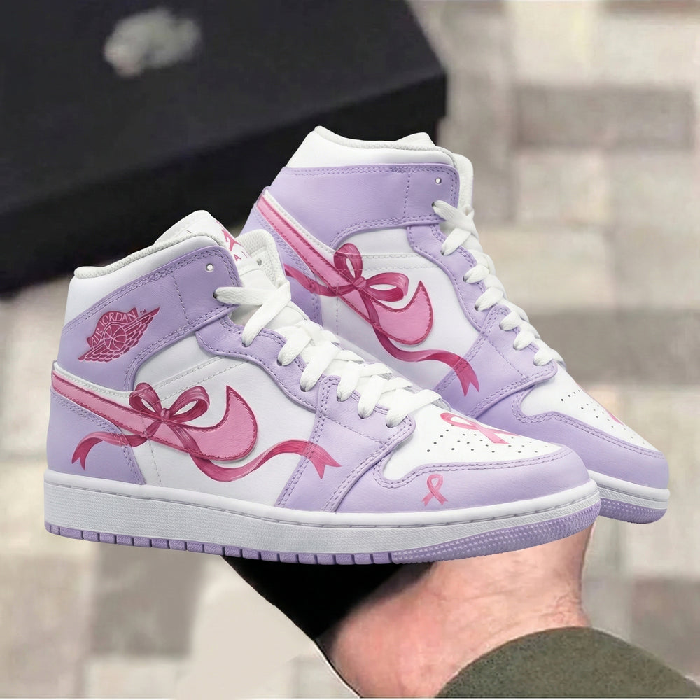 Custom Air Jordan 1 Baby Purple White with Pink Ribbons and Bows