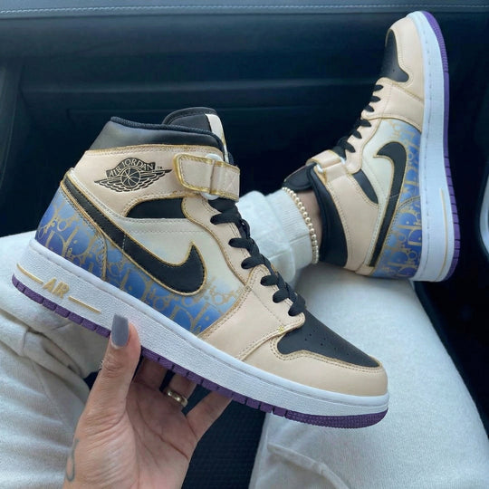 Custom Air Jordan 1 Beige Black Pattern