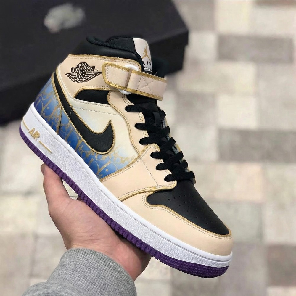 Custom Air Jordan 1 Beige Black Pattern