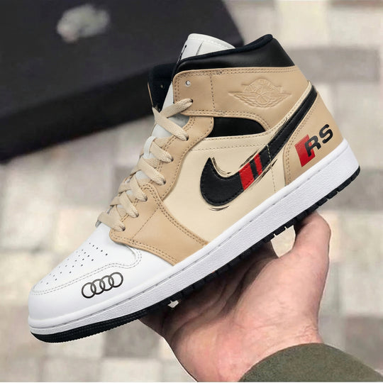 Custom Air Jordan 1 Beige Black Red Audi Logo RS Graphic