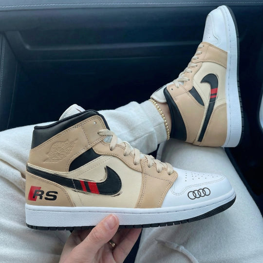 Custom Air Jordan 1 Beige Black Red Audi Logo RS Graphic