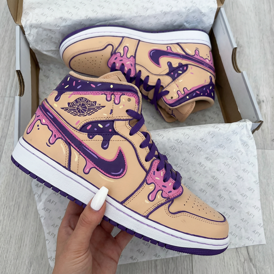 Custom Air Jordan 1 Beige Pink Purple Drip Design