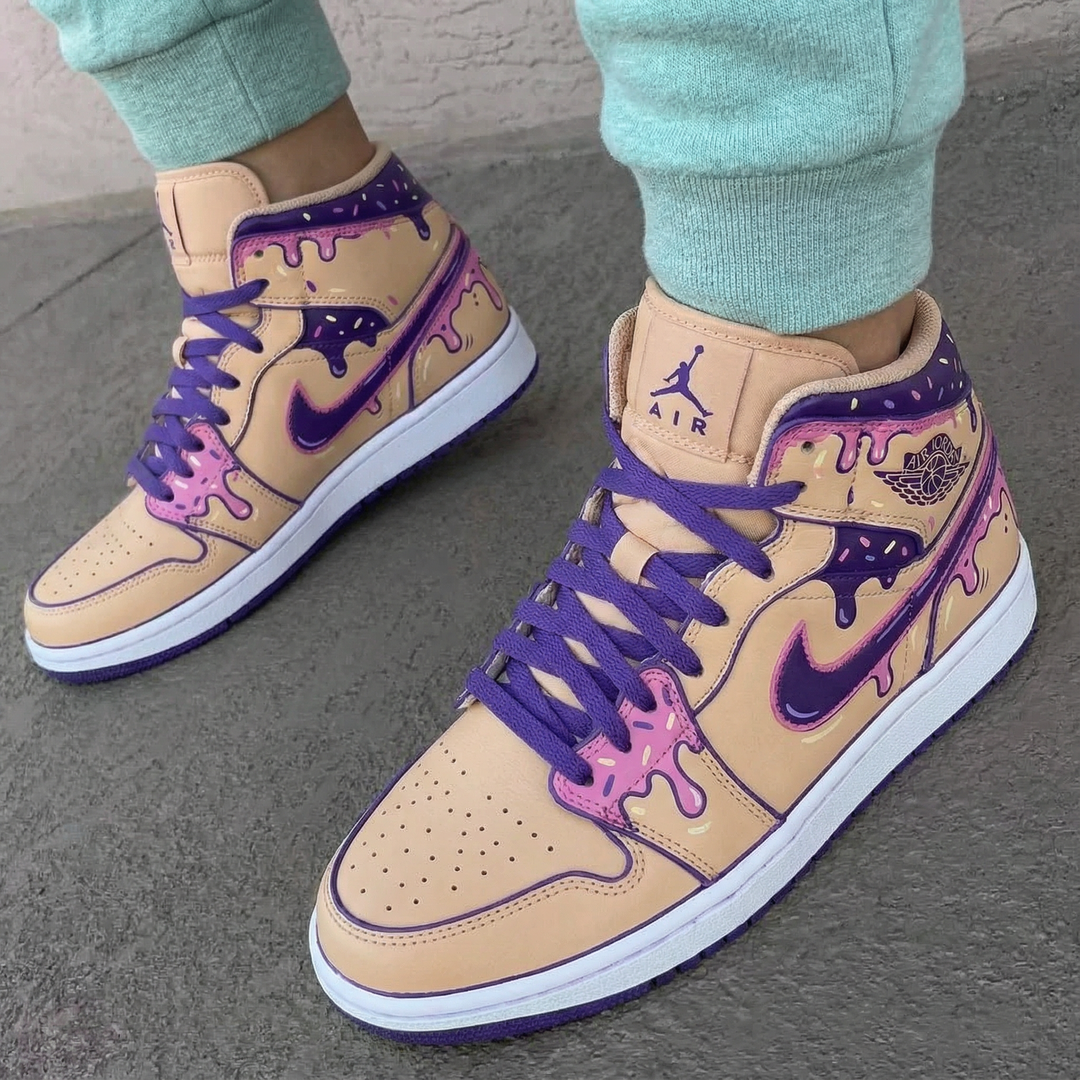 Custom Air Jordan 1 Beige Pink Purple Drip Design