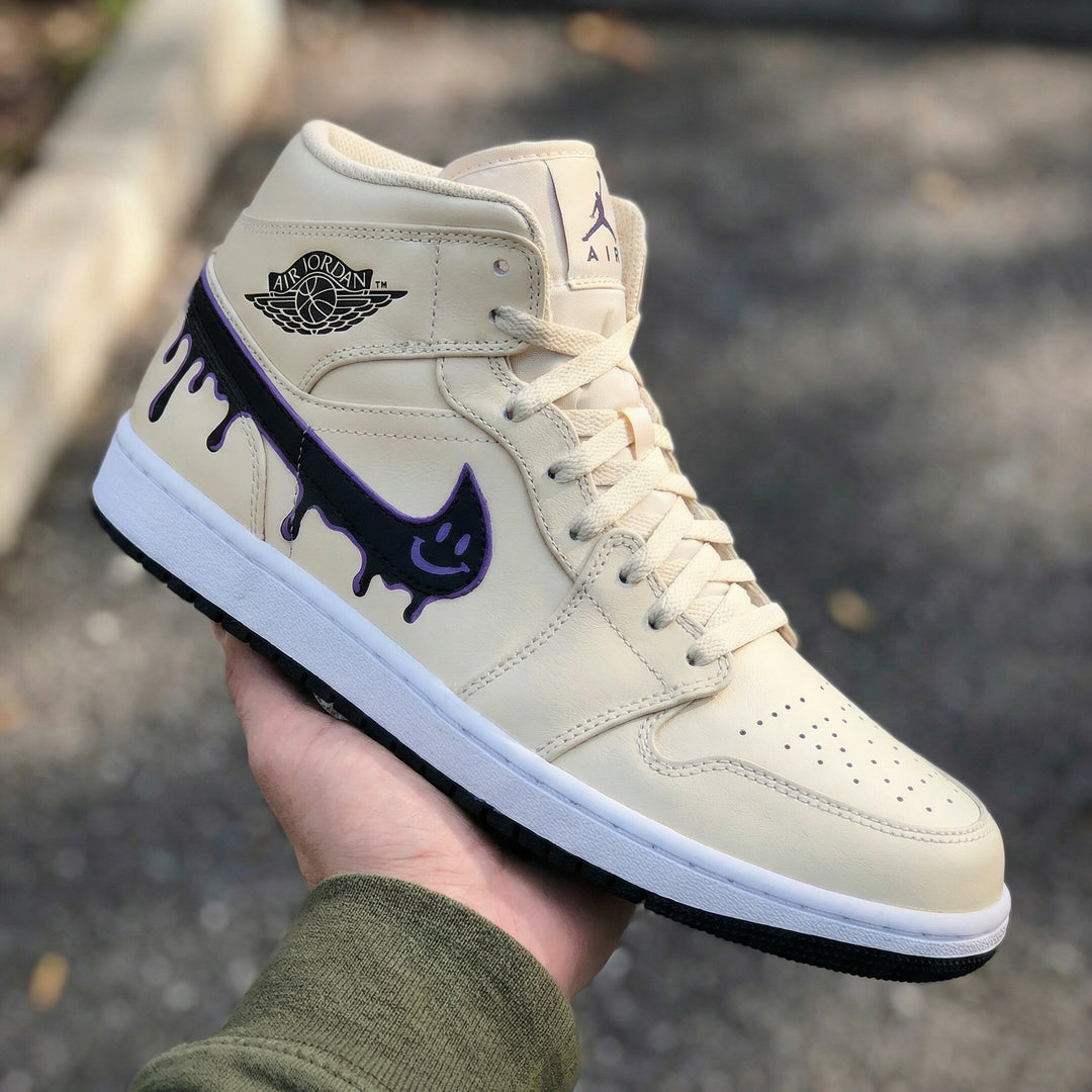 Custom Air Jordan 1 Beige Purple Dripping Design